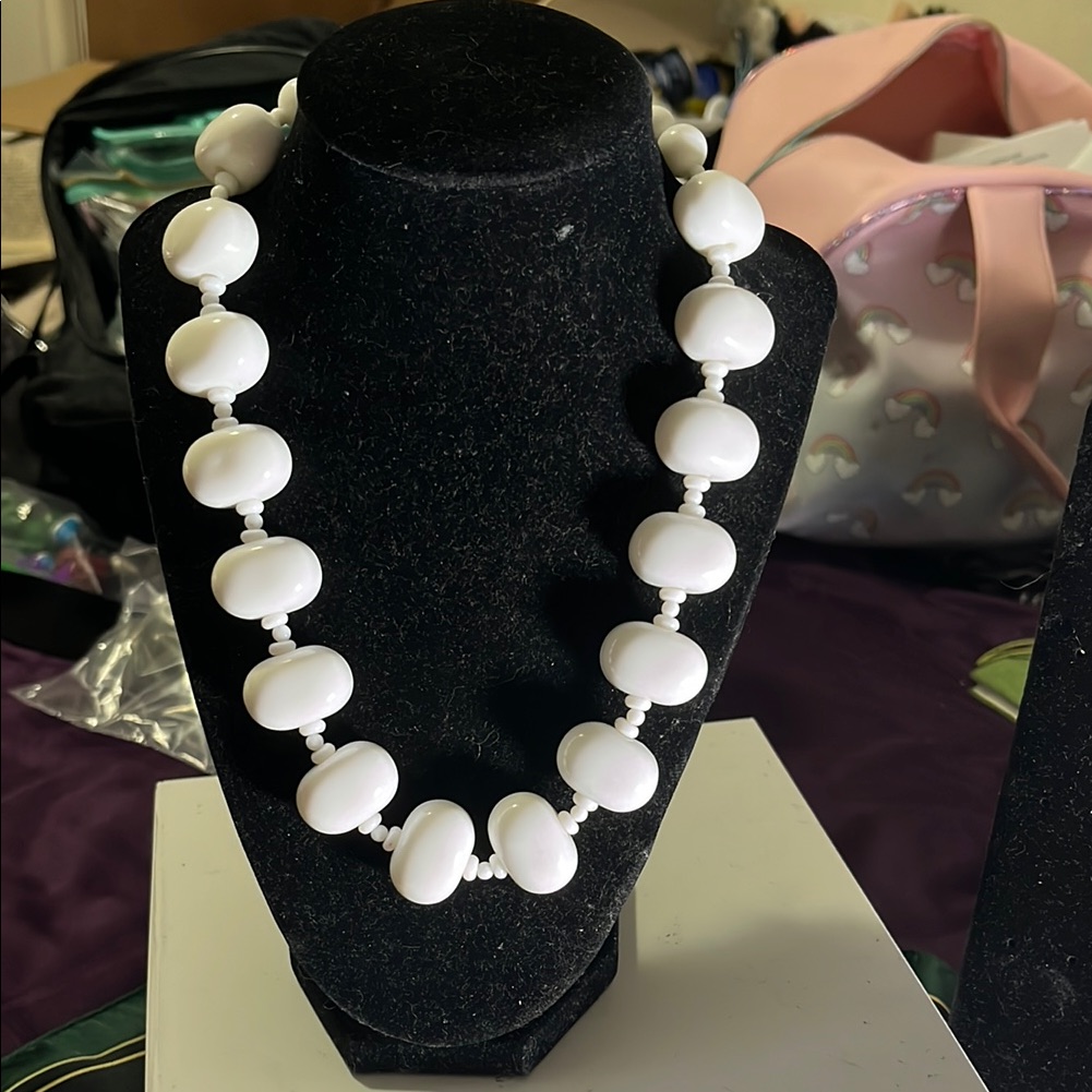White Beaded Necklace With Smooth Matte Finish